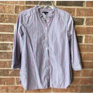 Gap Ruffle Neck Button Down Blouse Blue Purple M